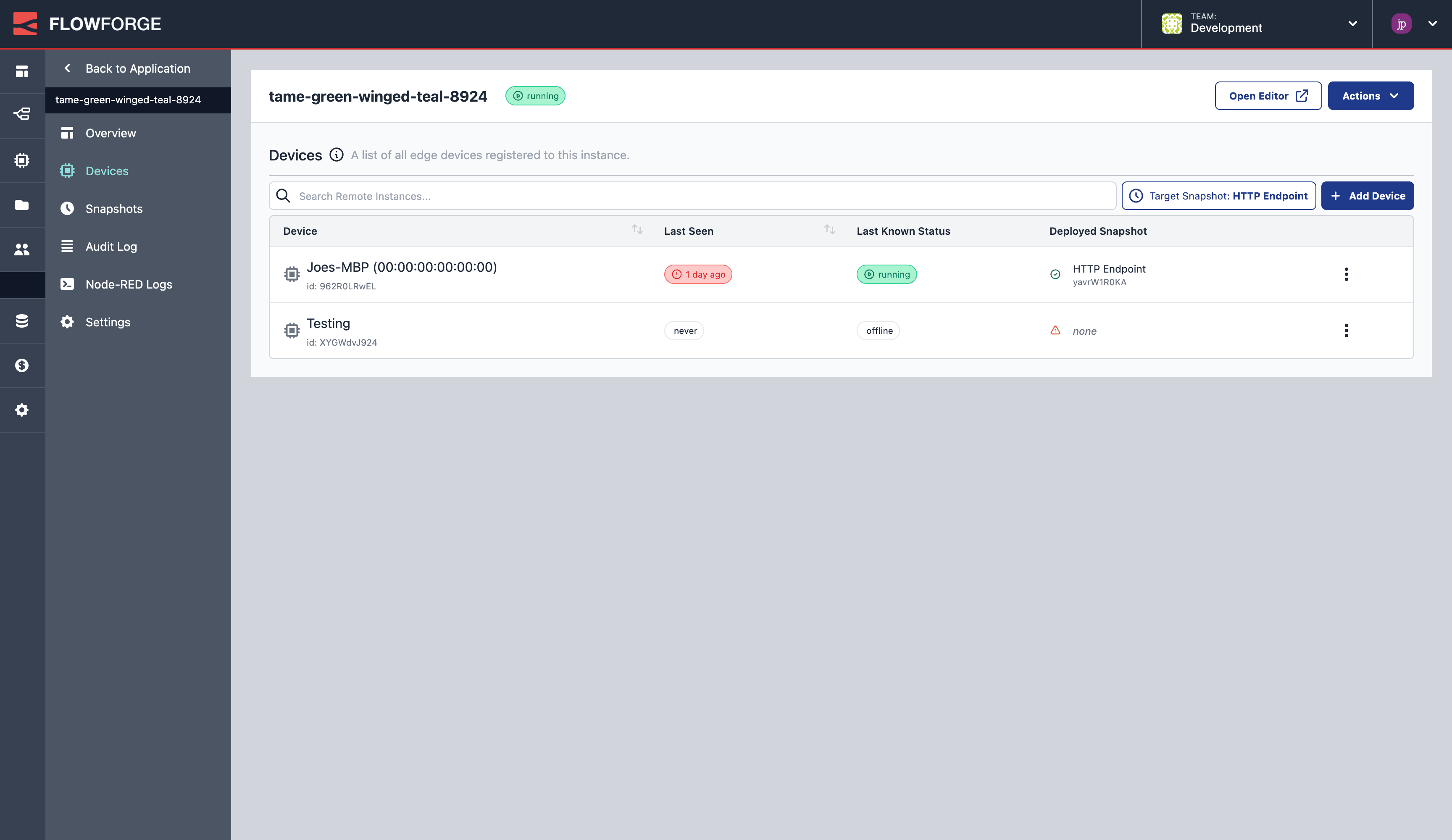 "Screenshot to show an Instance's 'Devices' view"